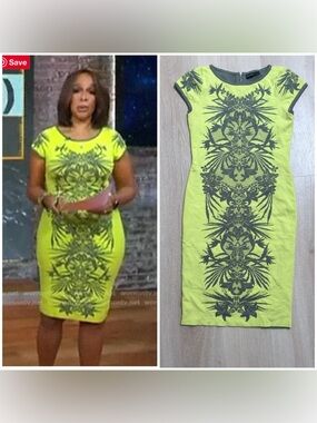 ASO Gayle King Karen Millen Tropical Mirrored Knit Dress Chartreuse Sz 3 US 4 6